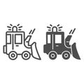 Snowblower line and solid icon, Winter season concept, snow removal machine sign on white background, snow plow tractor