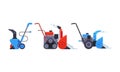 Snowblowers set. Snow removal equipment vector illustration Royalty Free Stock Photo