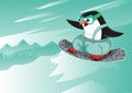 Snowboard cartoon vector character penguin sport character Royalty Free Stock Photo