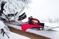 Snowboard equipment on snow