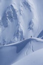 Snowboard freeride, snowboarders and tracks on a mountain slope. Extreme sport.