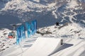 04.02.2022: Snowboard freestyle big air contest in Madonna di campiglio Snowboard tricks on kicker. Val Rendena dolomites Italy