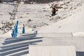 04.02.2022: Snowboard freestyle big air contest in Madonna di campiglio Snowboard tricks on kicker. Val Rendena dolomites Italy