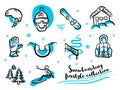 Snowboard freestyle collection icon set