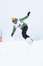 Snowboard girl fly Royalty Free Stock Photo