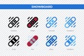 Snowboard icons in different style. Snowboard icons set. Holiday symbol. Different style icons set. Vector illustration Royalty Free Stock Photo