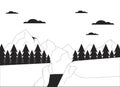 Snowboard jump area mountainside black and white cartoon flat illustration Royalty Free Stock Photo