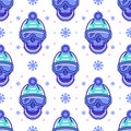 Snowboard pattern, winter sport seamless design. Modern hipster line symbols