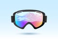 Ski or snowboard goggles with reflection of mountains. Illustration.