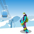 Snowboard and ski resort theme illustration.