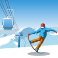 Snowboard and ski resort theme illustration.