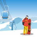 Snowboard and ski resort theme illustration.