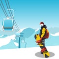 Snowboard and ski resort theme illustration.