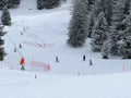 Snowboard and ski trails or alpine trails for winter sports above the tourist resort of Lenzerheide Royalty Free Stock Photo