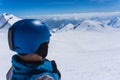 Snowboard - skier man looking over winter panorama