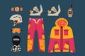 Snowboard sport clothes and tools elements
