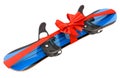 Snowboard with strap-in bindings wrapped ribbon and bow, gift concept. 3D rendering