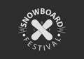 Snowboard vintage round logo, flat design