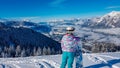 Dreilaendereck - Snowboard woman on powder snow in ski resort Dreilaendereck in Karawanks, Carinthia Royalty Free Stock Photo