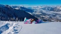 Dreilaendereck - Snowboard woman relaxing in powder snow in ski resort Dreilaendereck in Karawanks, Carinthia Royalty Free Stock Photo