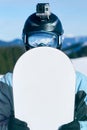 Snowboarder with action camera on a helmet. Close up Portrait of snowboarder in Carpathian Mountains, l Snowboarder. Royalty Free Stock Photo