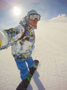 Snowboarder in action self-portrait