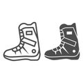 Snowboarder Boot line and solid icon, World snowboard day concept, Sport Shoes sign on white background, Boot for