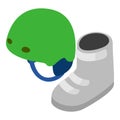 Snowboarder equipment icon isometric vector. Snowboard boot and safety helmet