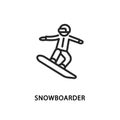 Snowboarder flat line icon. Vector illustration a person who jumping through air