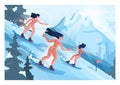 Snowboarder girls in bikini. Female characters on snowboard riding down Royalty Free Stock Photo