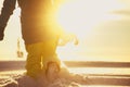 Snowboarder goes in snowdrift on the sunlight background Royalty Free Stock Photo