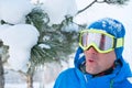 A snowboarder having fun, resting at a ski resort. Royalty Free Stock Photo