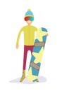 Snowboarder holding a star yellow snowboard