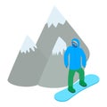 Snowboarder icon isometric vector. Sportsman on background of snowy mountain