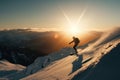 Snowboarder in a jump on a high mountain, Freerider running downhill