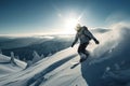 Snowboarder in a jump on a high mountain, Freerider running downhill