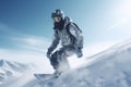 Snowboarder in a jump on a high mountain, Freerider running downhill