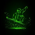 Snowboarder jumping. Neon sports background