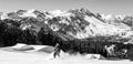 Snowboarder at June Mountain, Panoramic, B/W