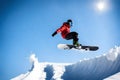 A snowboarder launching off Royalty Free Stock Photo