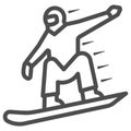 Snowboarder line icon, World snowboard day concept, Man snowboarding sign on white background, silhouette of snowboarder