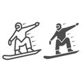 Snowboarder line and solid icon, World snowboard day concept, Man snowboarding sign on white background, silhouette of