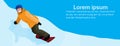 Snowboarder man sliding down snowy mountain hill landscape background guy snowboarding winter vacation activity flat