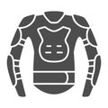 Snowboarder protective suit solid icon, World snowboard day concept, Snowboard jacket sign on white background, Active