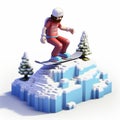 Voxel Art Snowboarding: 3d 8-bit Pixel Cartoon Of Y