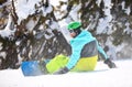 Snowboarder resting on a slope
