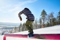 Snowboarder Riding on Rail Royalty Free Stock Photo