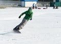Snowboarder riding on snow