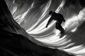 Snowboarder riding wave on snowboard