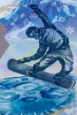 A snowboarder on russian commemorative 100 roubles banknote Royalty Free Stock Photo